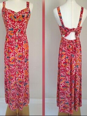 Angie Button Front Cutout Tie Back Floral Maxi Sundress Size S